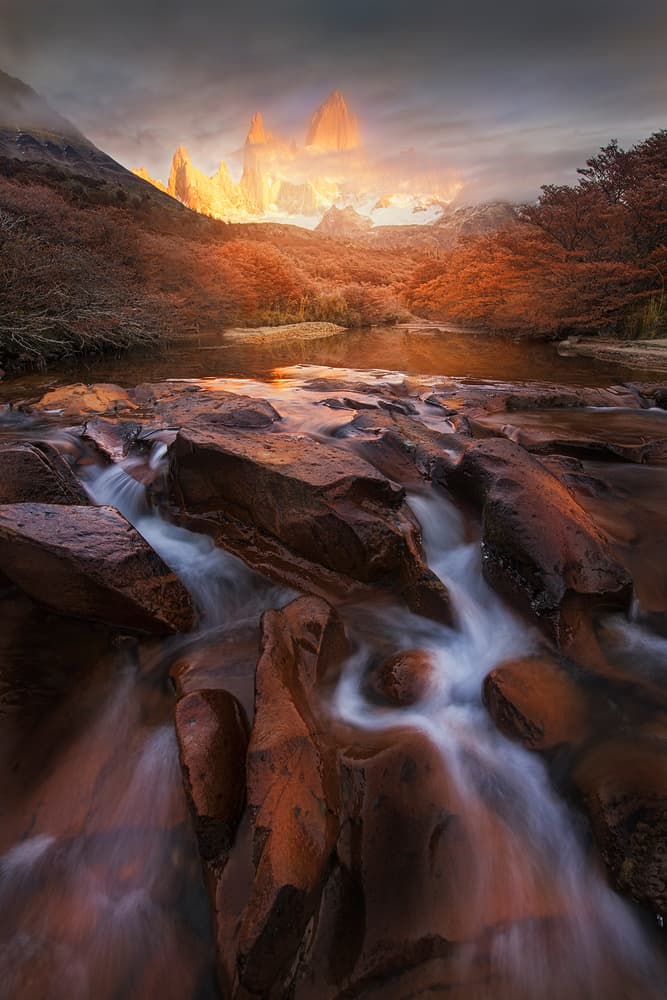 Fiery Patagonia Peaks by Yan Zhang — canvas wall art