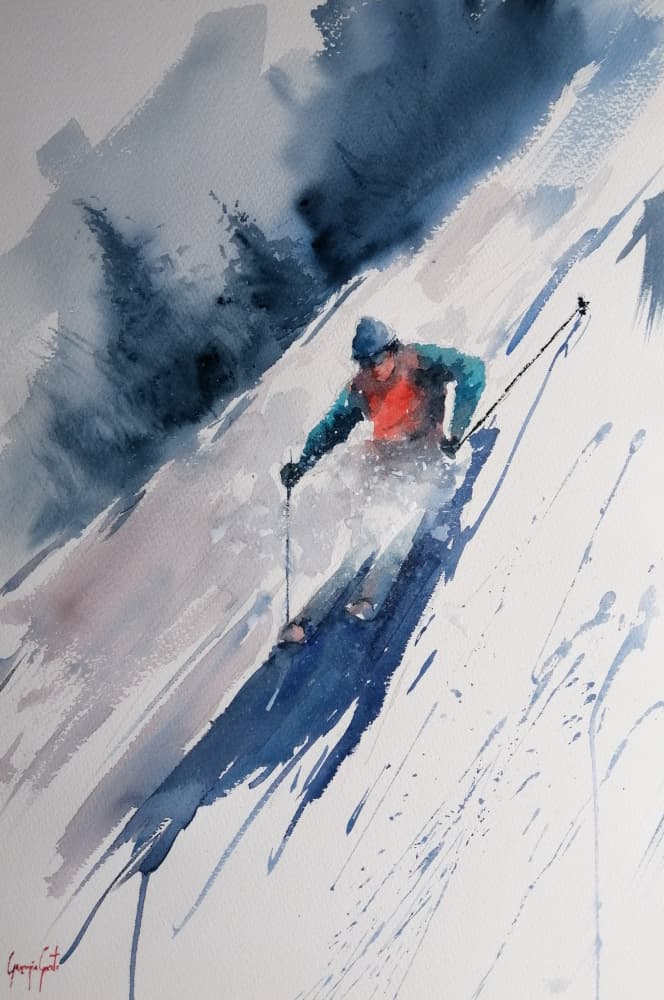 Powder Skier Descent by Giorgio Gosti — canvas wall art