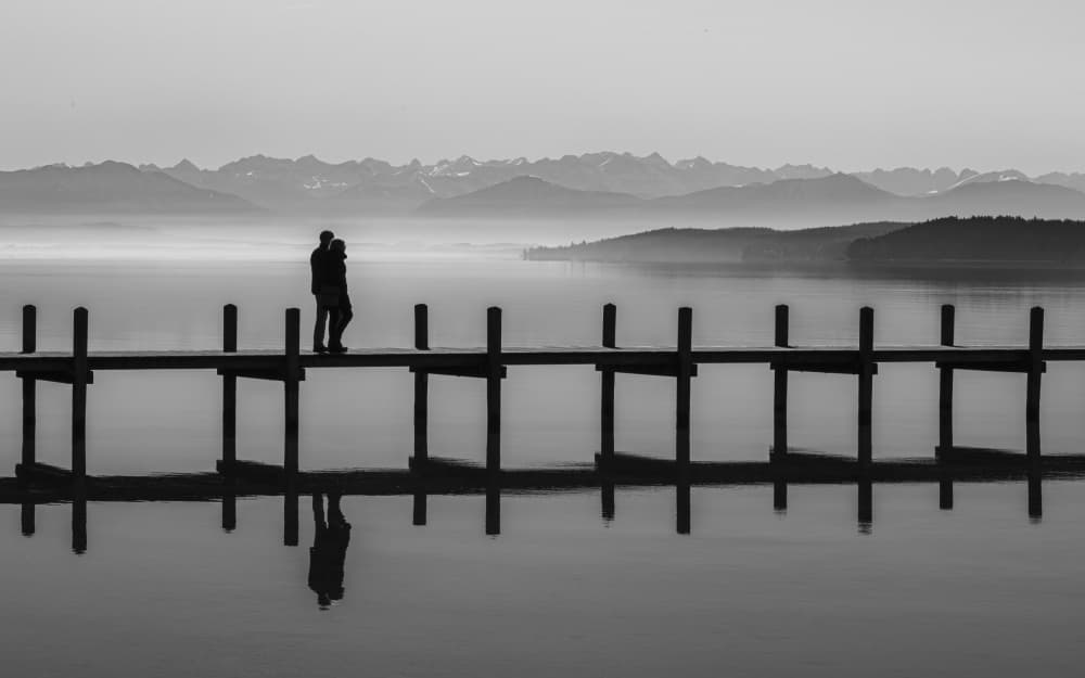 Misty Mountain Pier Romance by Andy Dauer — canvas wall art
