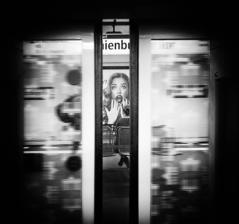 Surprised Woman Subway View by Roberto Parola — canvas wall art