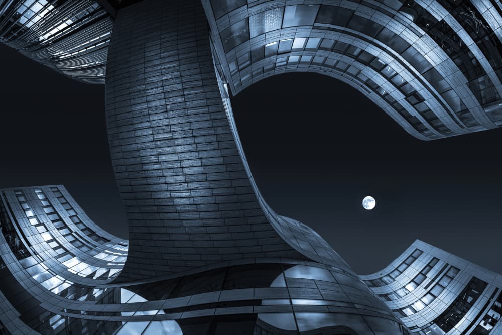 Curved City Moonlight by Roland M Schwerdtfeger — canvas wall art
