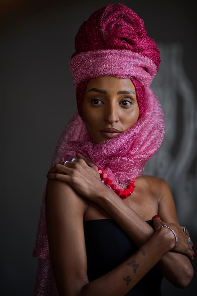 Elegant Pink Turban by Offer Ellbogen — canvas wall art