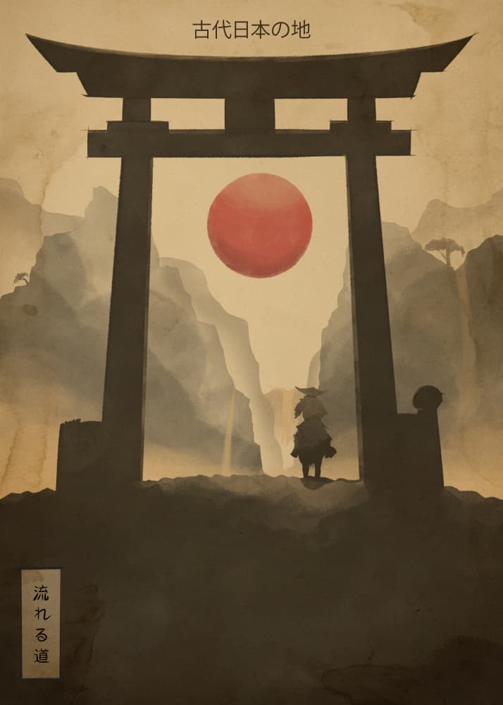 Warrior at Torii Gate by Fadil Roze — canvas wall art