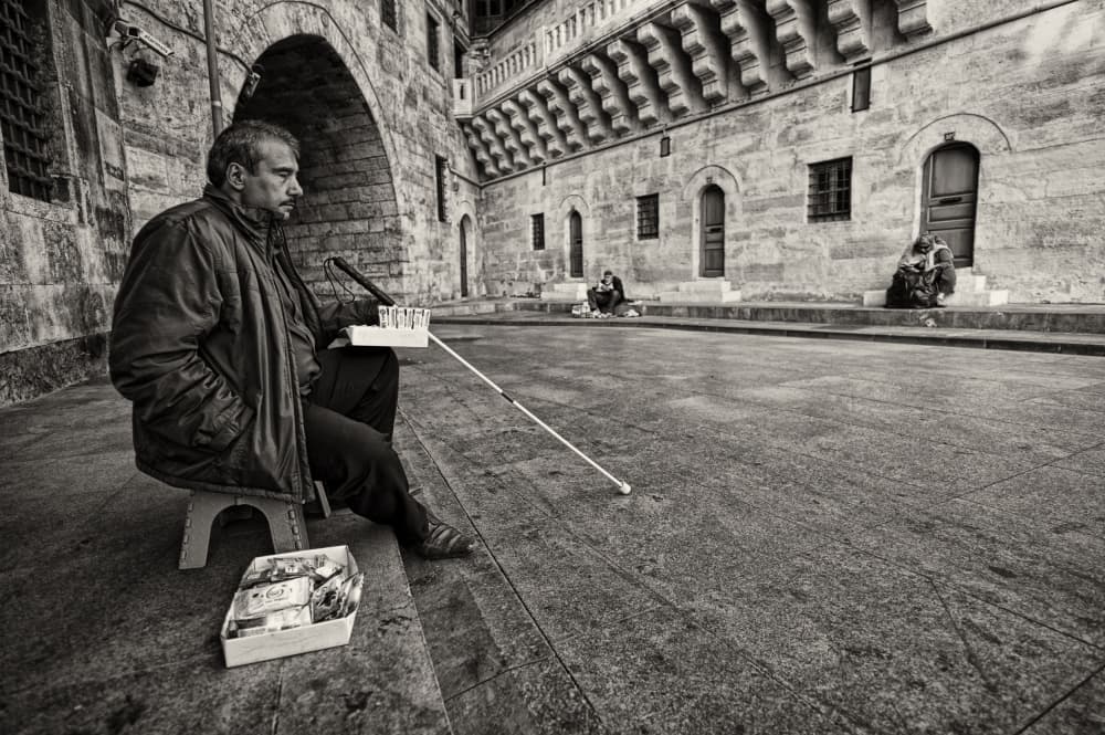 Man with White Cane by nebula — canvas wall art