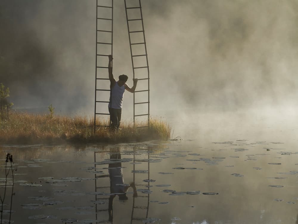 Ladder in Morning Fog by Leszek Paradowski — canvas wall art