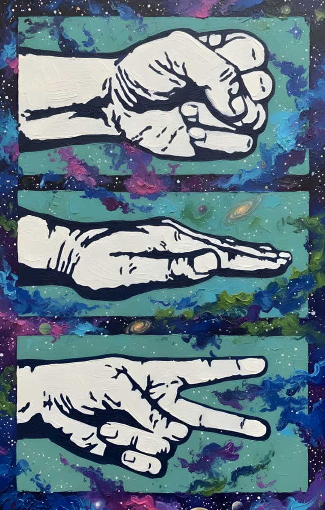 Cosmic Rock Paper Scissors by HUGO — canvas wall art