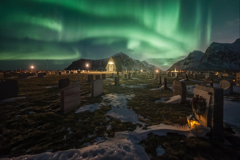Northern Lights Cemetery by David Martin Castan — canvas wall art
