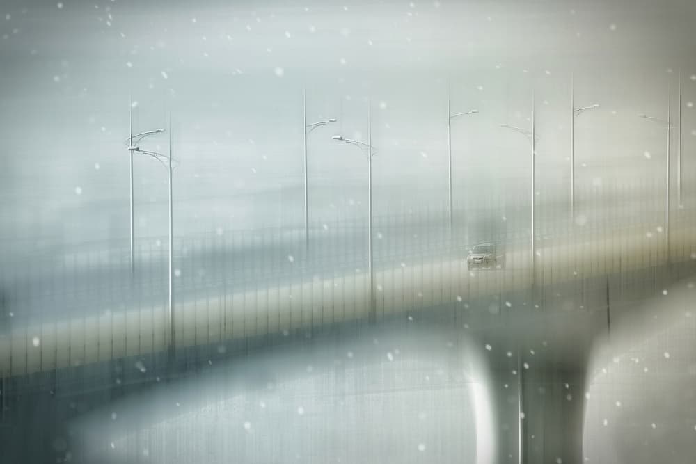 Snowy Bridge Drive by MingLun Tsai (蔡明倫) — canvas wall art