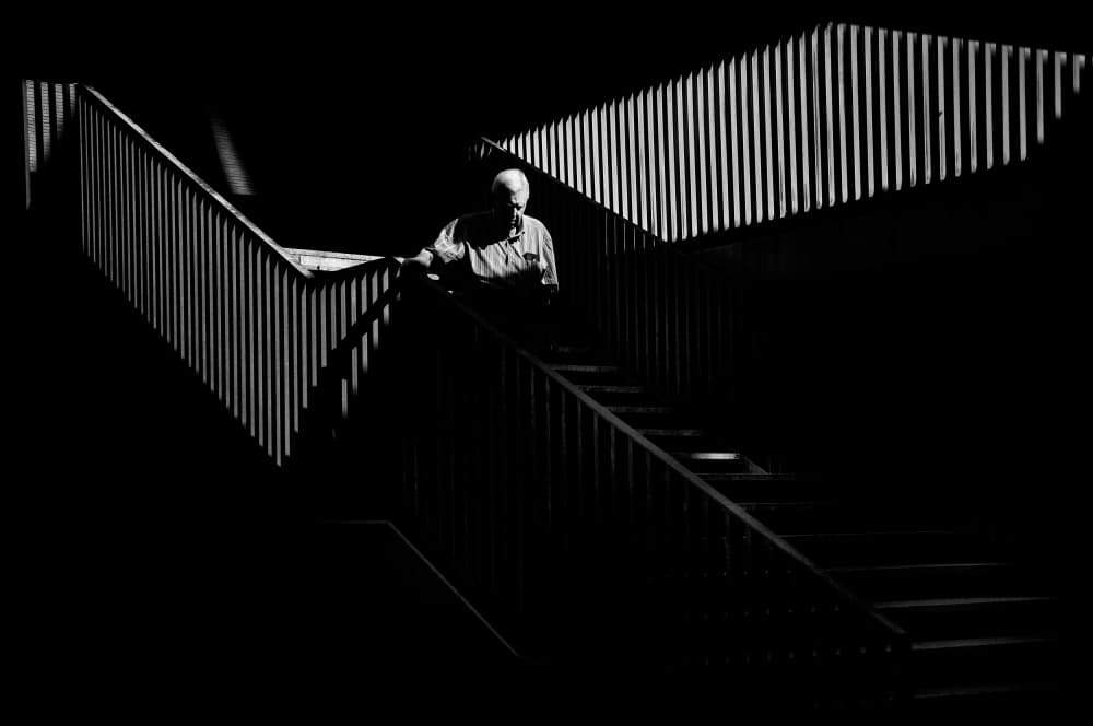 Dramatic Staircase Light by Antonio Grambone — canvas wall art