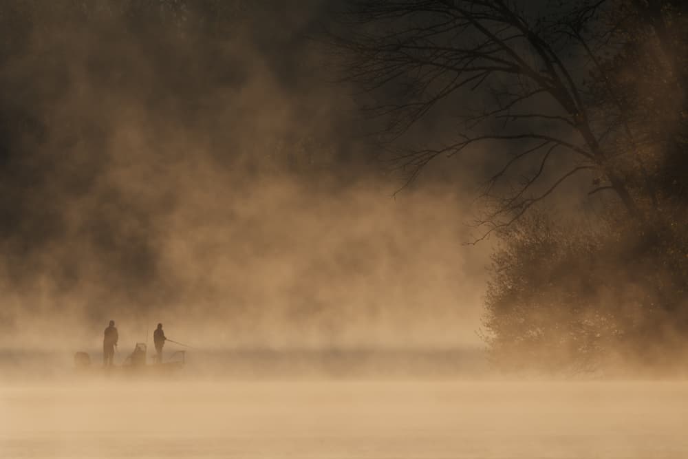 Misty Morning Fishing by 李从军 / Austin Li — canvas wall art
