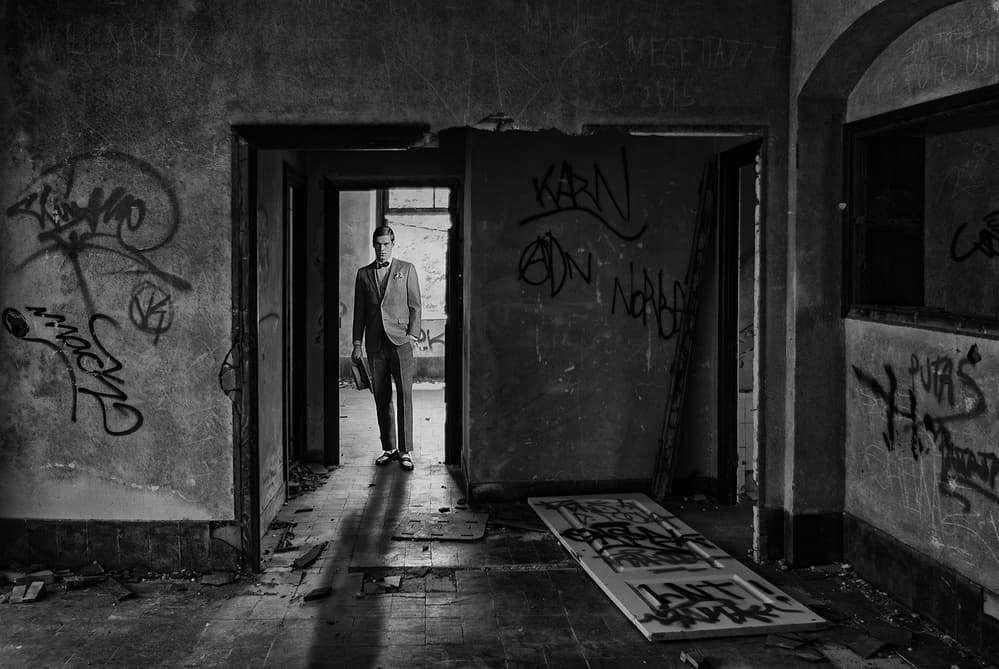 Dapper Man Abandoned Hall by Jose C. Lobato — canvas wall art
