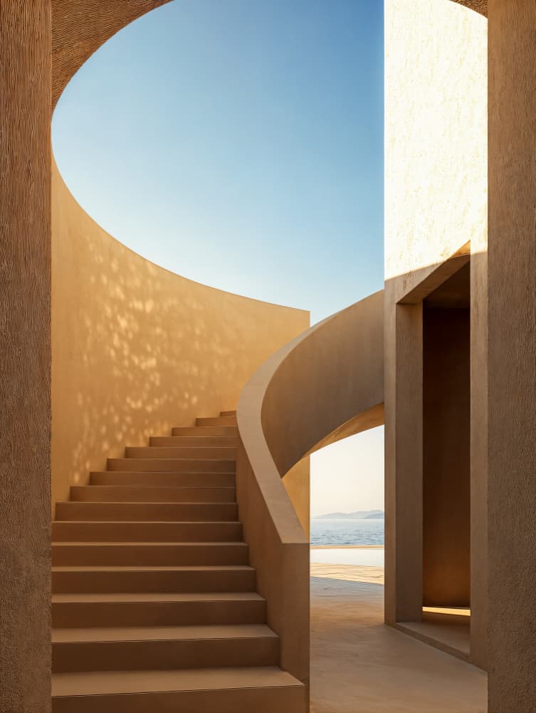 Curved Stairway Ocean View by Minorstep — canvas wall art