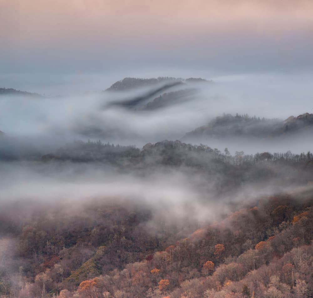 Misty Autumn Mountains by Larry Deng APA — canvas wall art