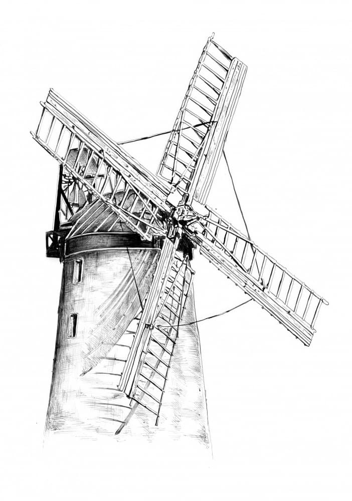 Classic Windmill Sketch by Kulik — canvas wall art