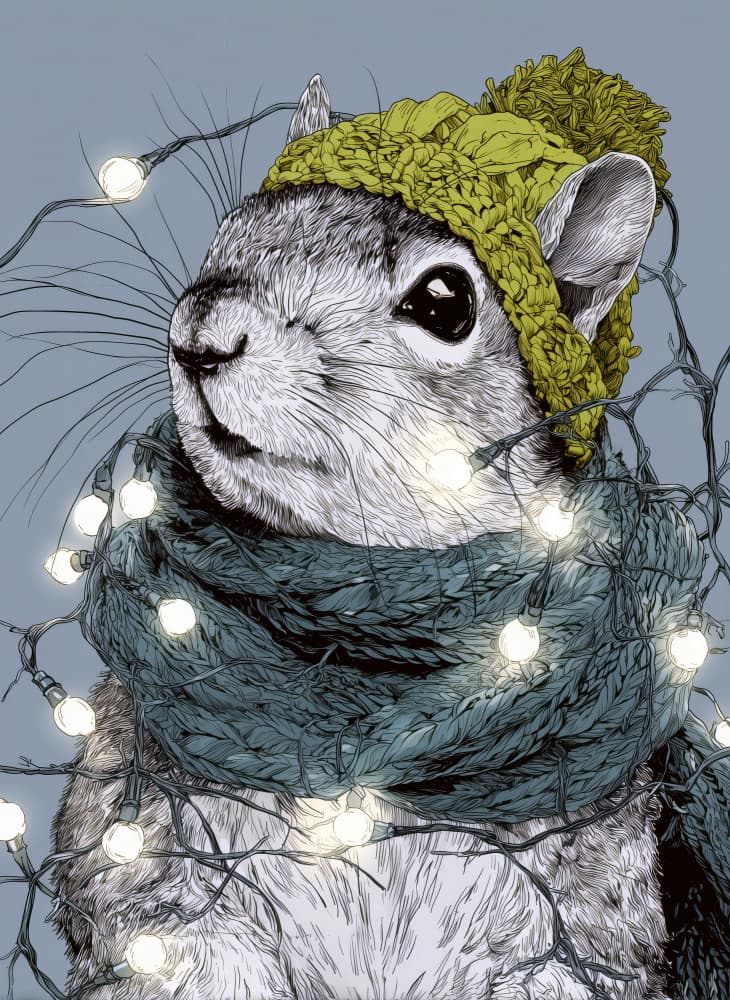 Cozy Christmas Squirrel by Justyna Jaszke — canvas wall art