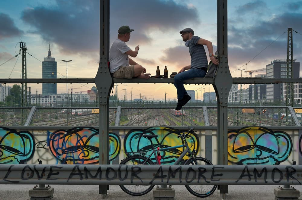 Bridge Friends at Sunset by Renate Reichert — canvas wall art