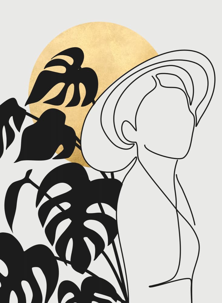 Golden Sun Woman Hat by Rosana Laiz Blursbyai — canvas wall art