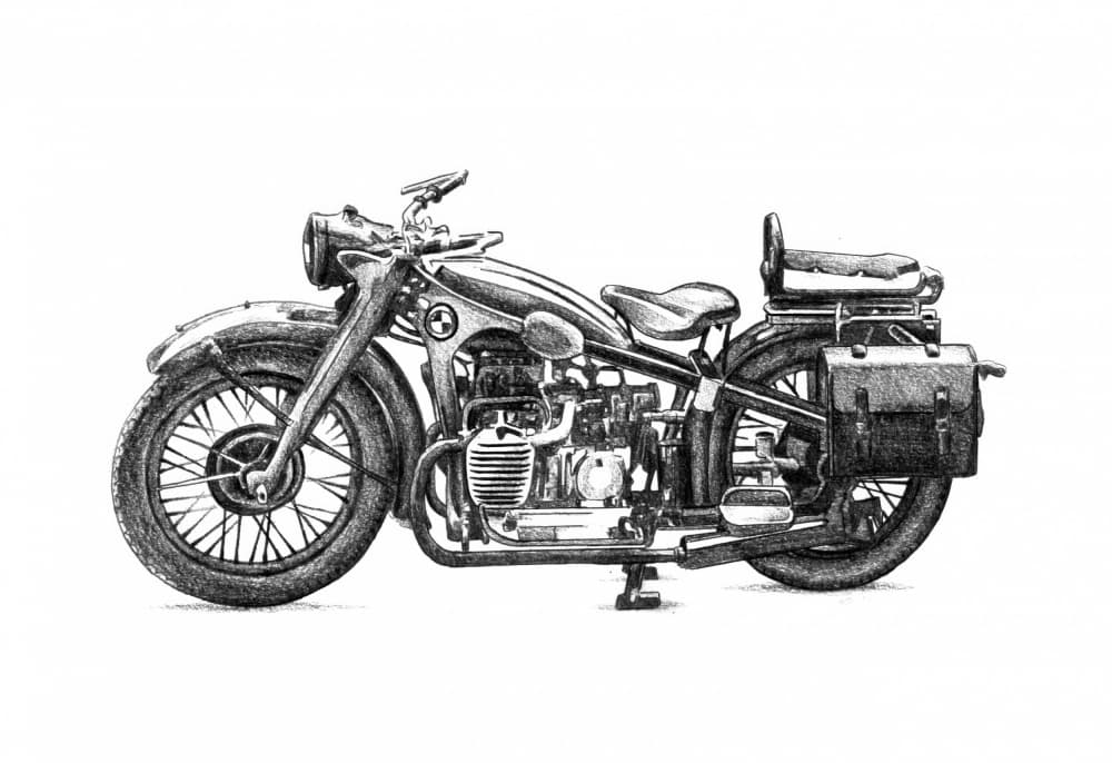 Vintage Motorcycle Drawing by Kulik — canvas wall art