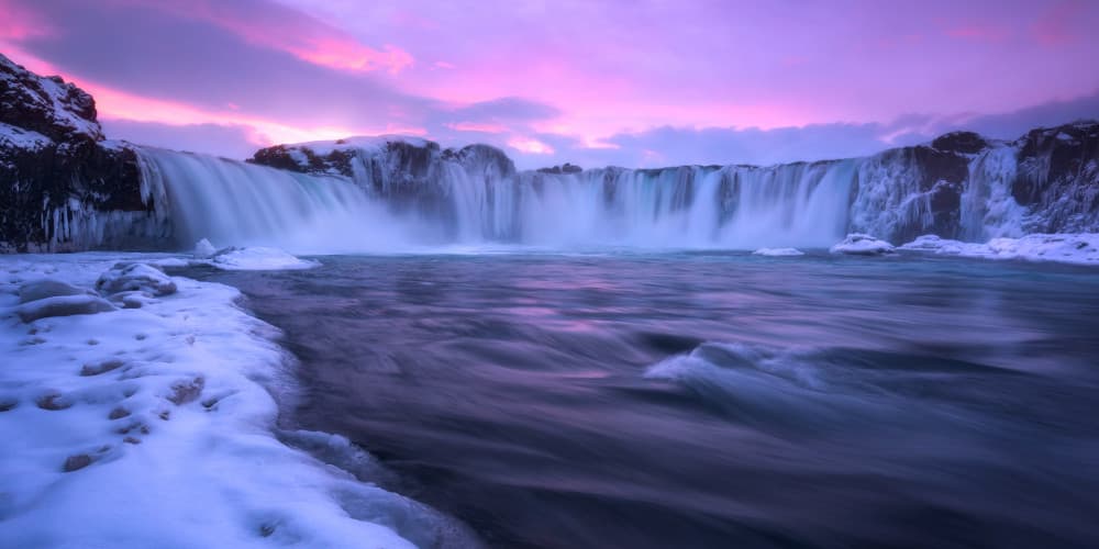 Purple Winter Waterfall by Daniel Gastager — canvas wall art