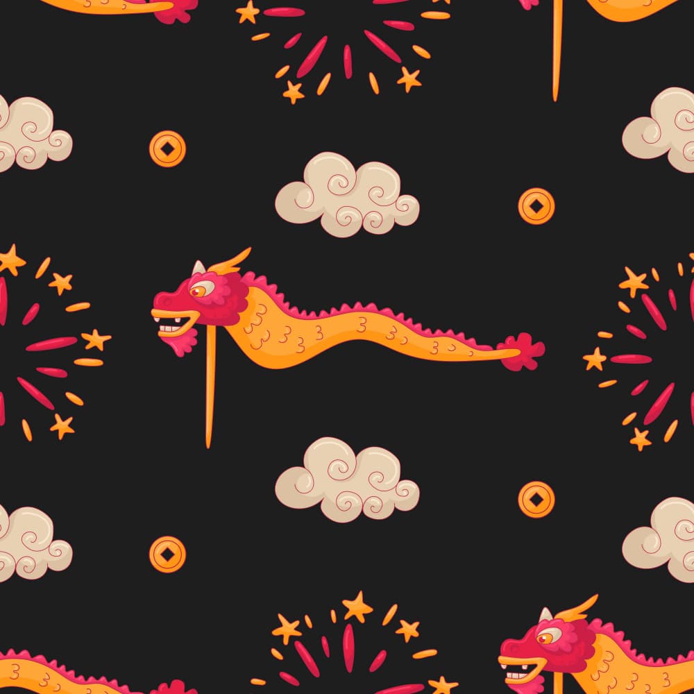 Festive Dragon Fireworks Pattern by Marika Barsrsind β canvas wall art