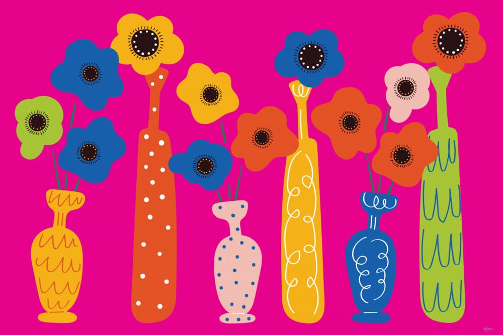 Colorful Flowers in Vases by Sue Skellern — canvas wall art