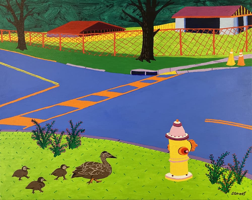 Fire Hydrant and Ducks by Sue Graef — canvas wall art