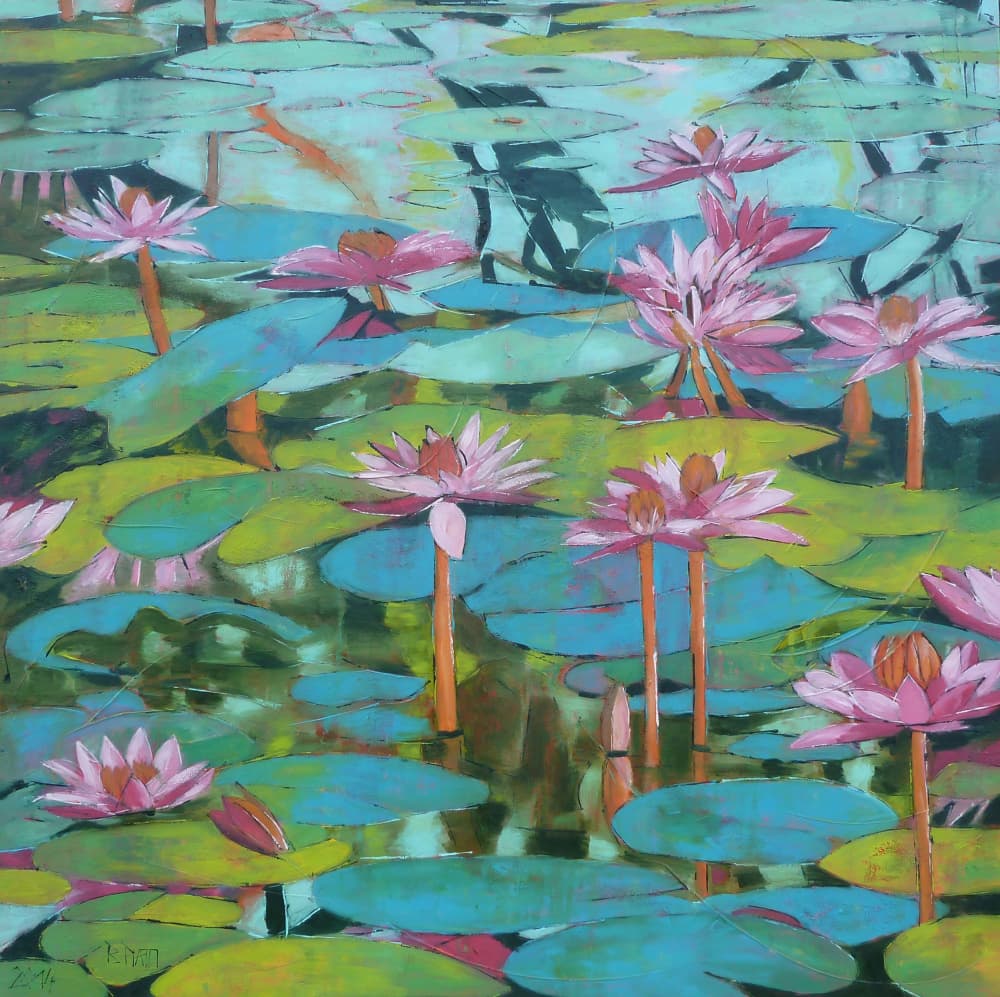 Vibrant Water Lilies by Barbara Piatti — canvas wall art