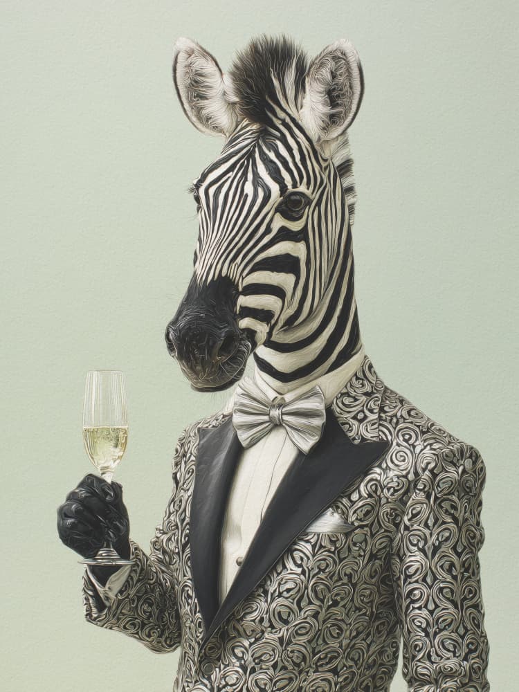 Zebra Champagne Toast by Andreas Magnusson — canvas wall art
