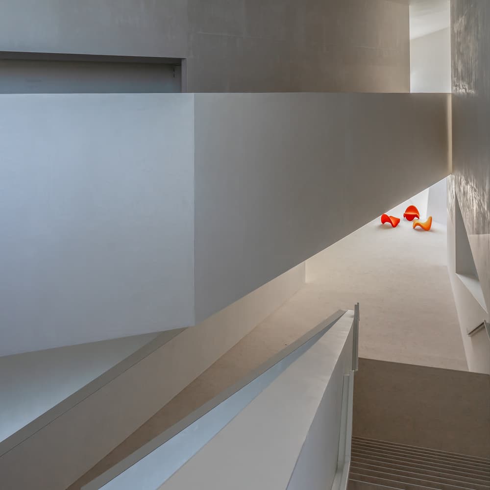 Geometric Staircase Orange Pop by Luc Vangindertael (laGrange) — canvas wall art