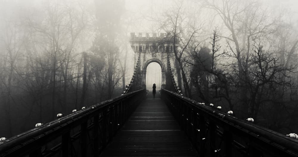 Figure on Misty Bridge by Catalin Alexandru — canvas wall art