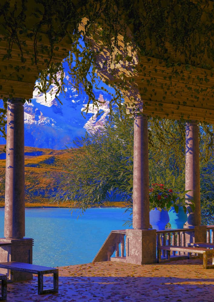 Pergola Mountain Lake View by CosmoZach — canvas wall art