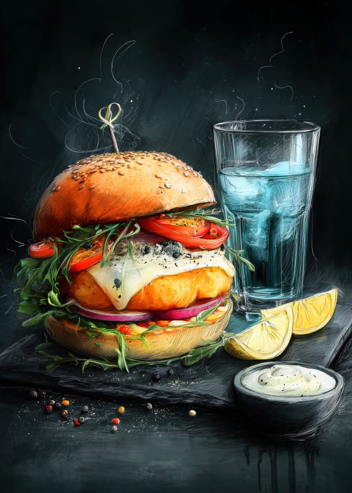 Cheesburger 1 food art by Justyna Jaszke — canvas wall art