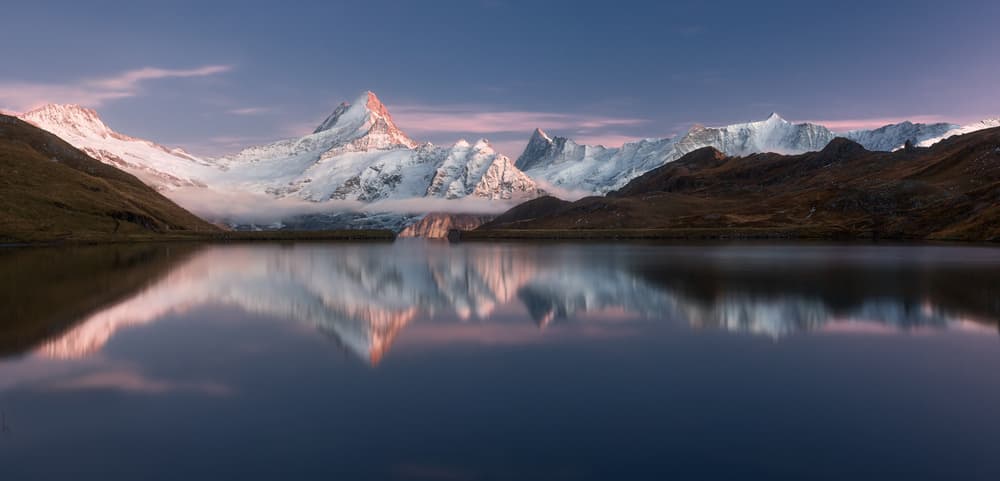 Pink Mountain Reflection by Valeriy Shcherbina — canvas wall art
