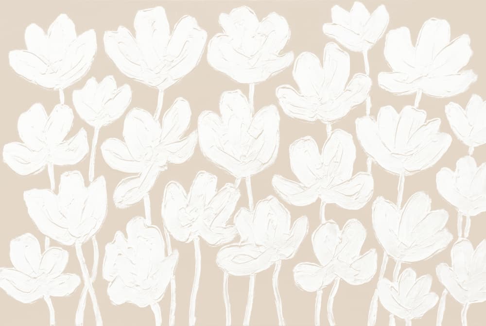 White Textured Blooms by Melloi Art Prints — canvas wall art
