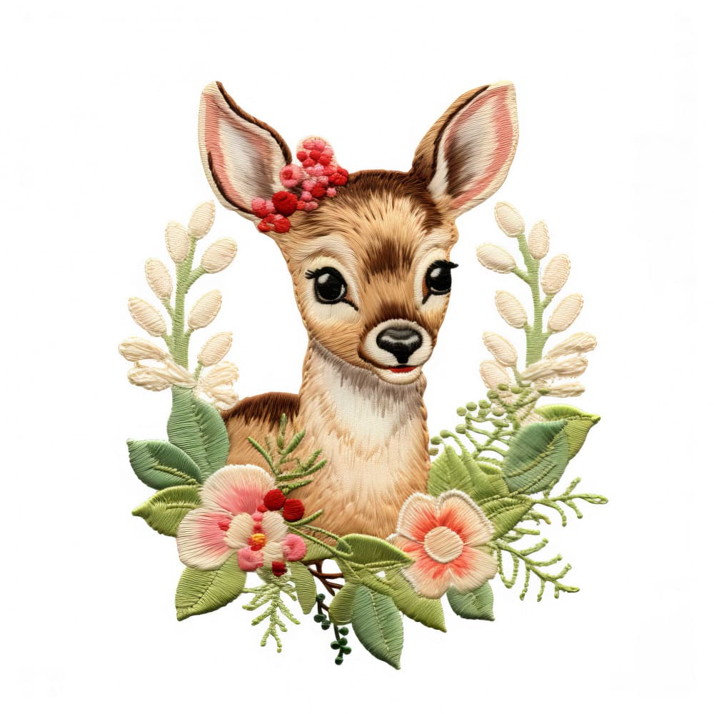 Embroidered Fawn Floral by Bilge Paksoylu — canvas wall art