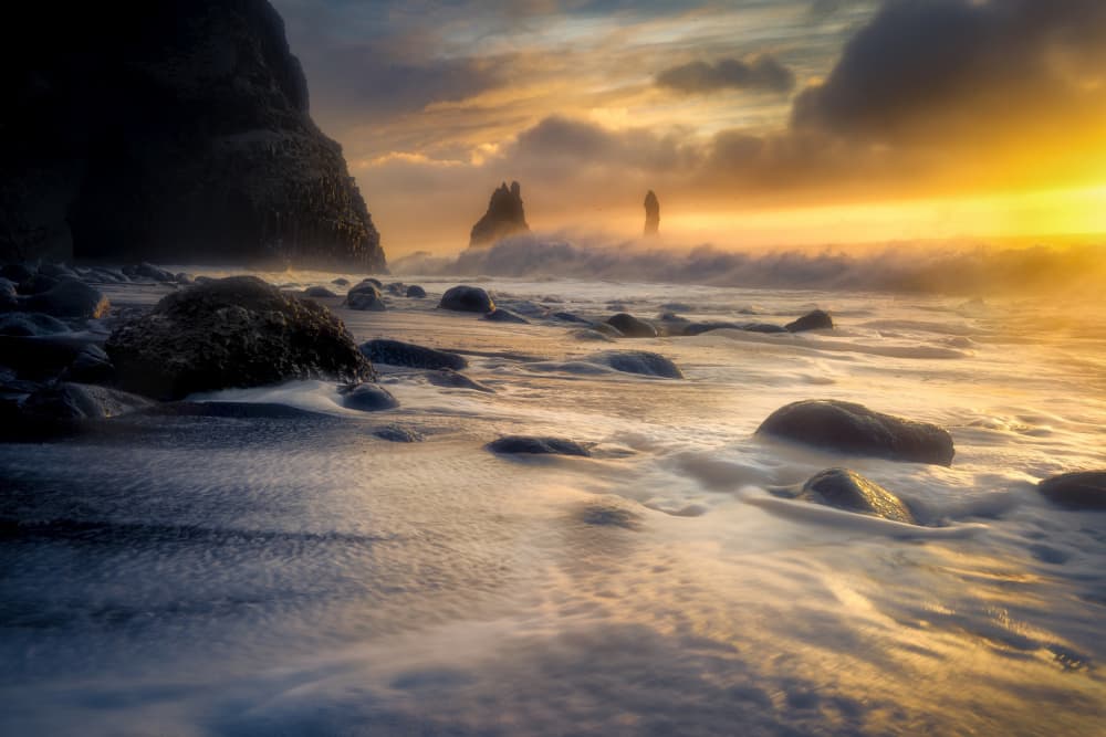 Golden Beach Sea Stacks by Martin Morávek — canvas wall art