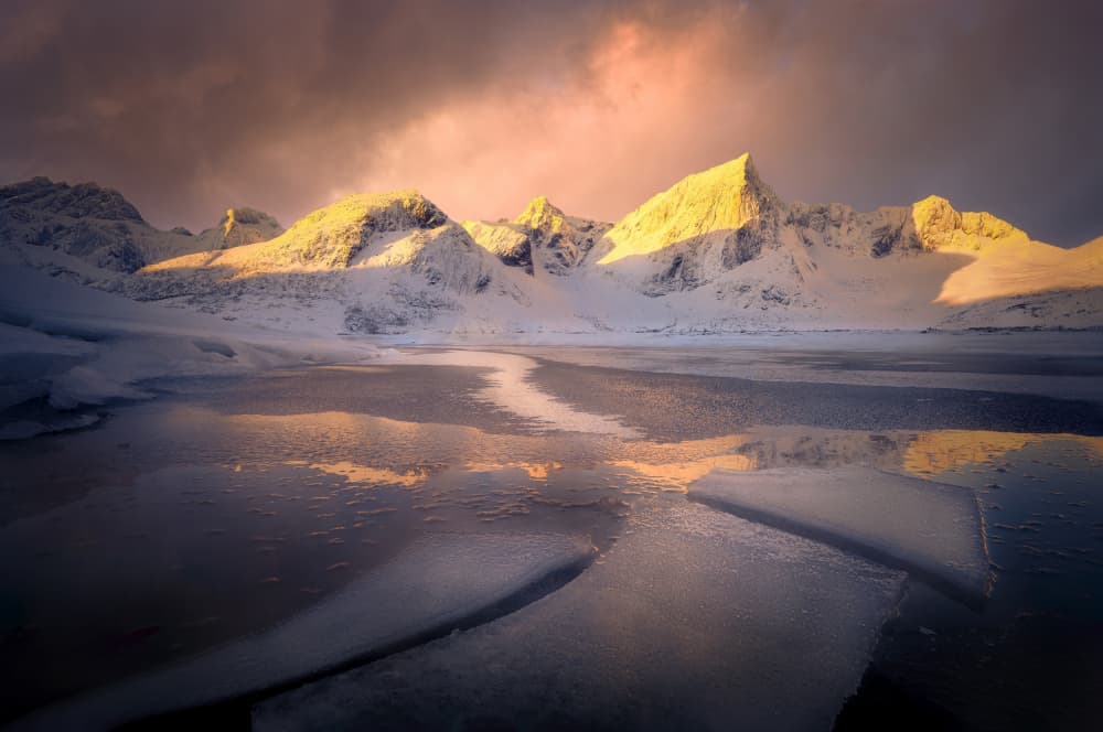 Golden Mountain Reflections by Martin Morávek — canvas wall art