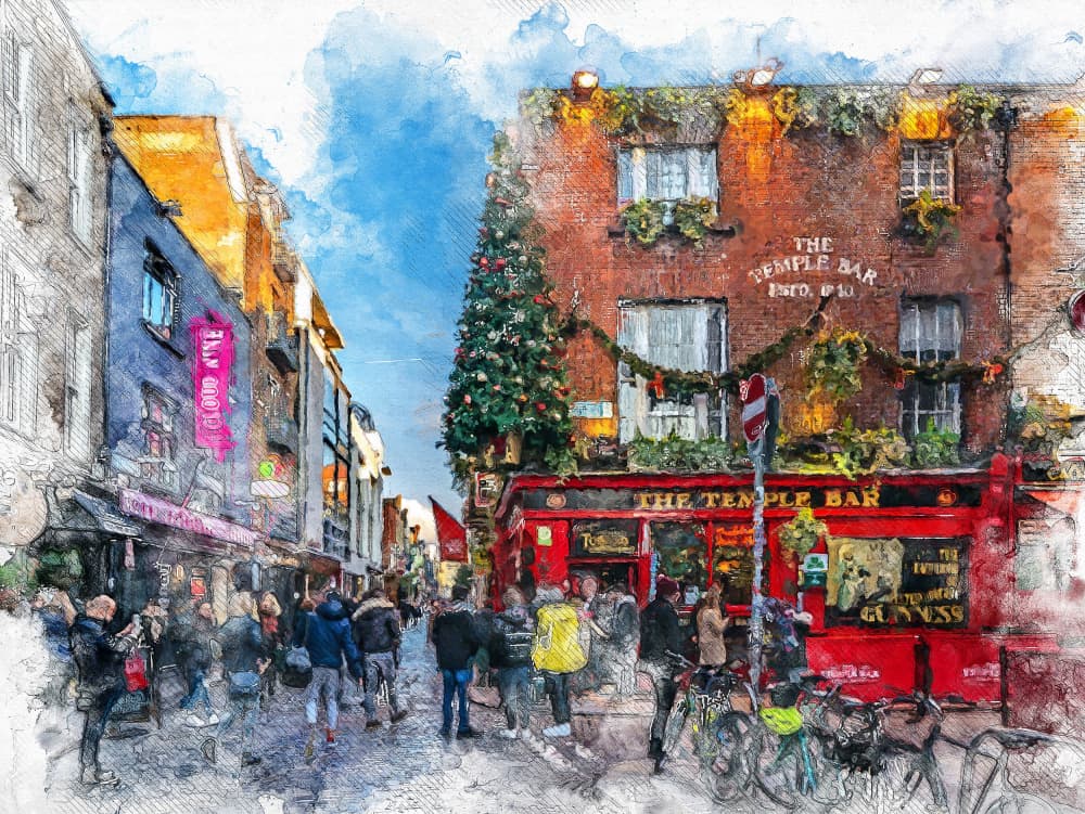 Festive Dublin Street by Justyna Jaszke — canvas wall art