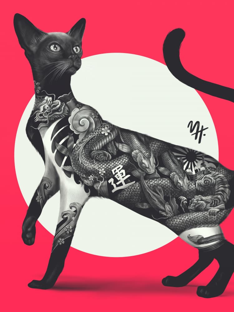 Japanese Tattooed Cat by Mark Harrison — canvas wall art
