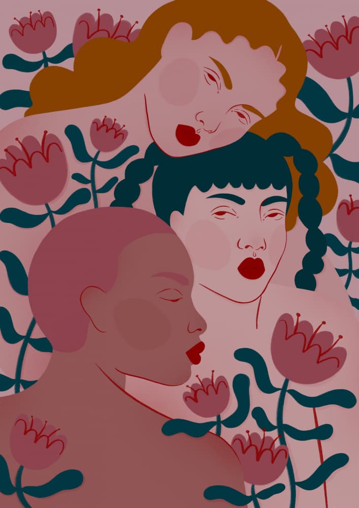 Three Women Floral Serenity by Ida Alvarsson — canvas wall art