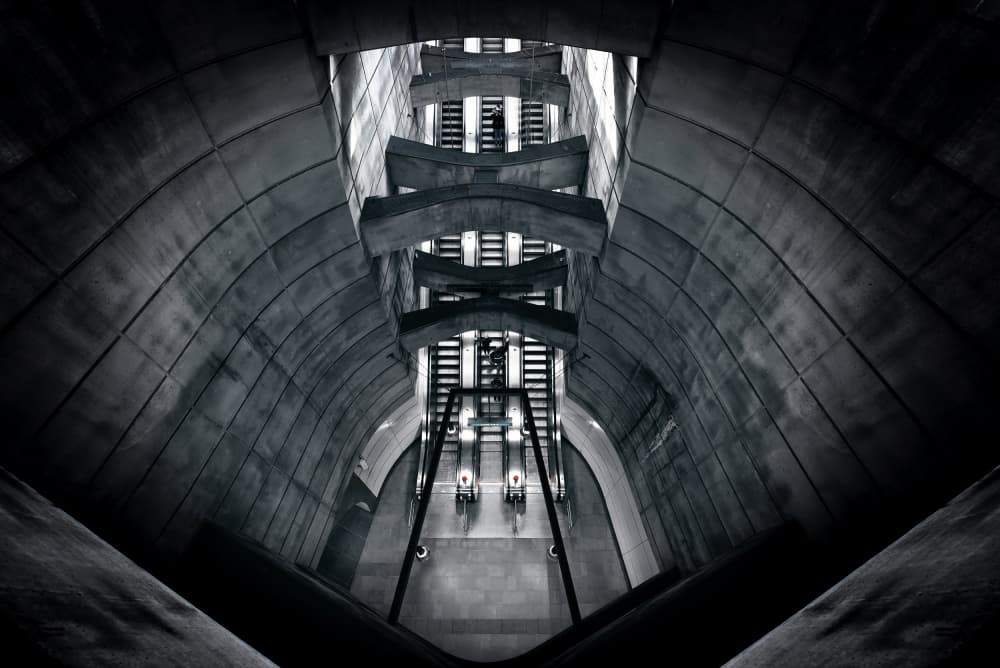 Modern Concrete Escalator Tunnel by Jorge Pimenta — canvas wall art