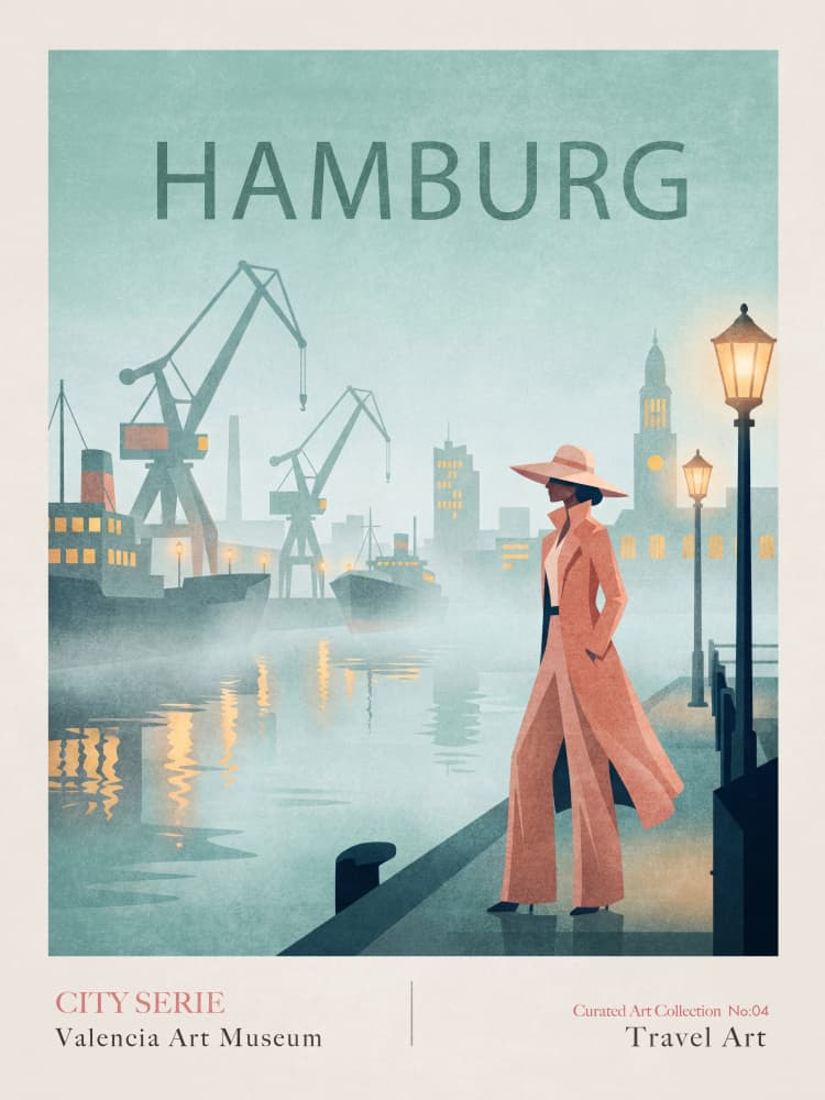 Elegant Woman Hamburg Port by Emel Tunaboylu — canvas wall art