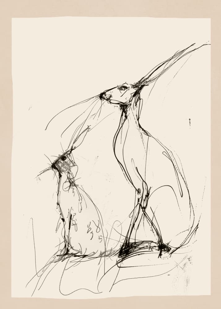 Curious Hares Sketch by Nadjaa — canvas wall art