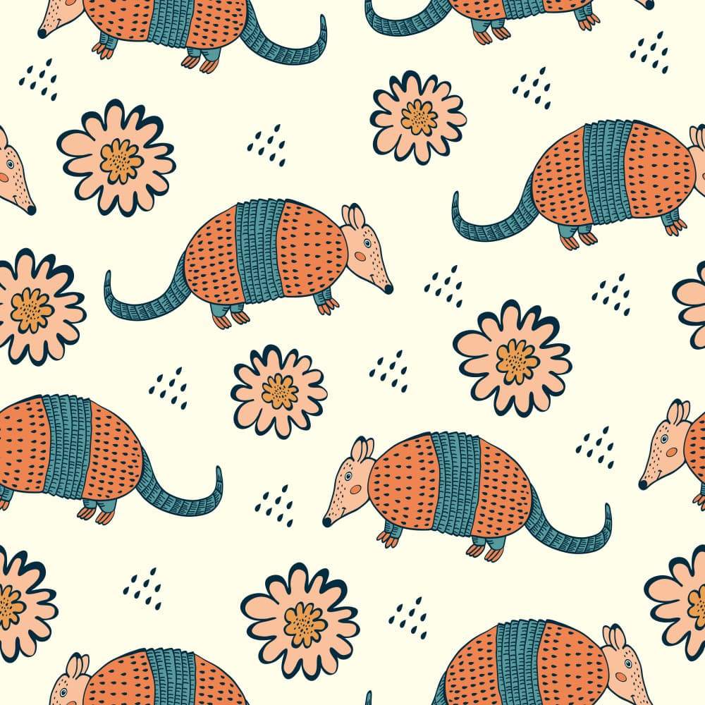 Playful Armadillo Floral by Olga Galeeva — canvas wall art