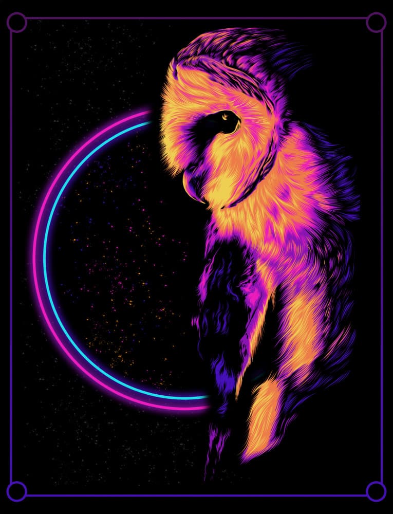 Neon Owl Cosmic Glow by Hastaning Bagus Penggalih — canvas wall art