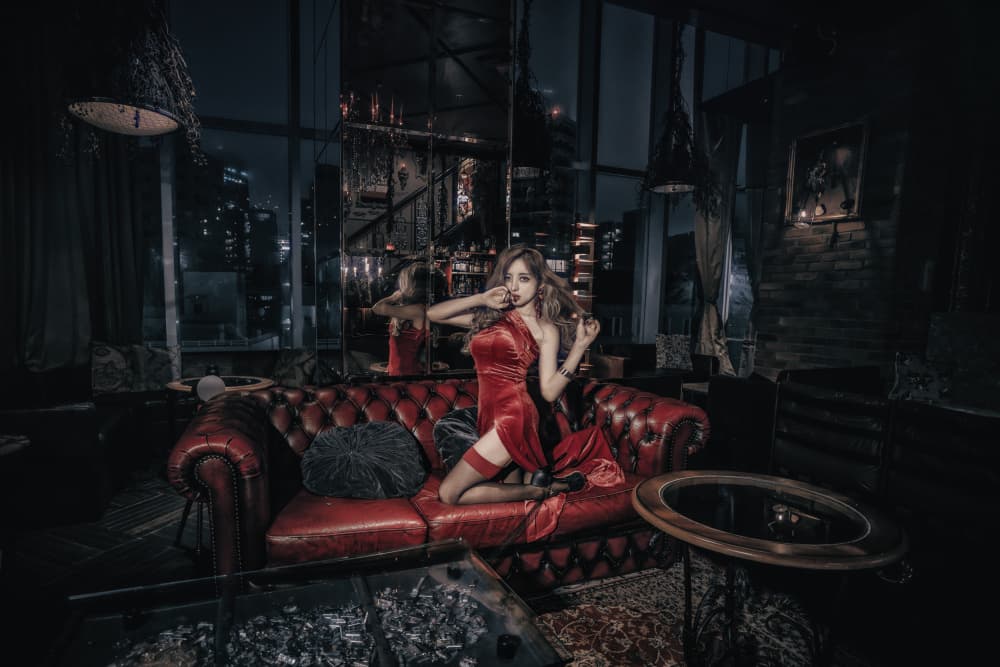 Glamorous Red Dress Lounge by KOIKI — canvas wall art