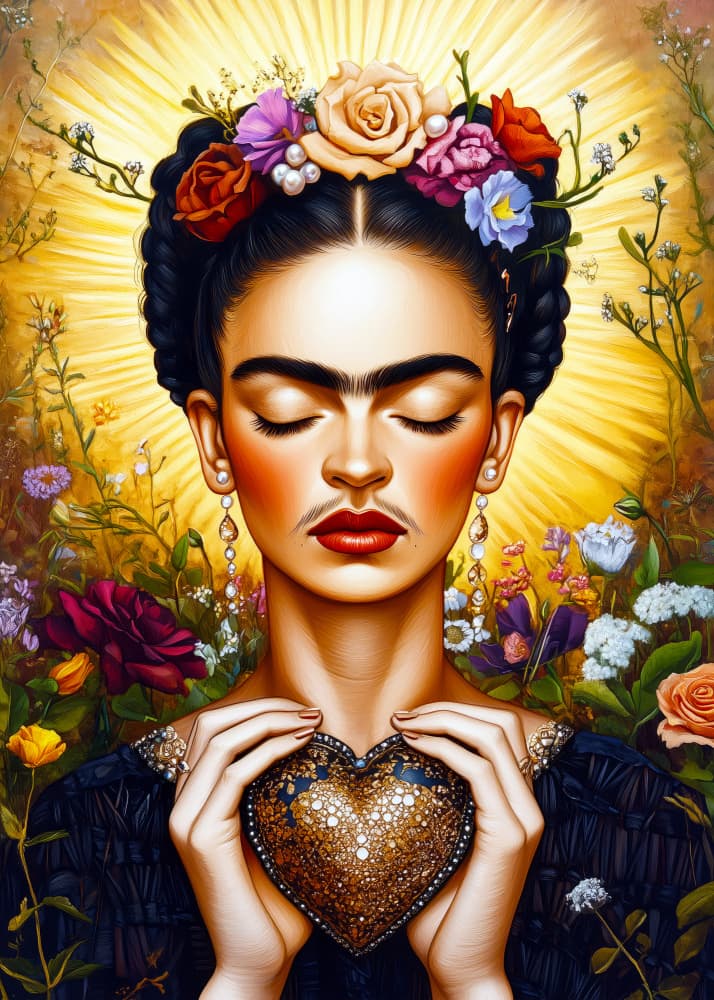 Frida Love portrait by Justyna Jaszke — canvas wall art