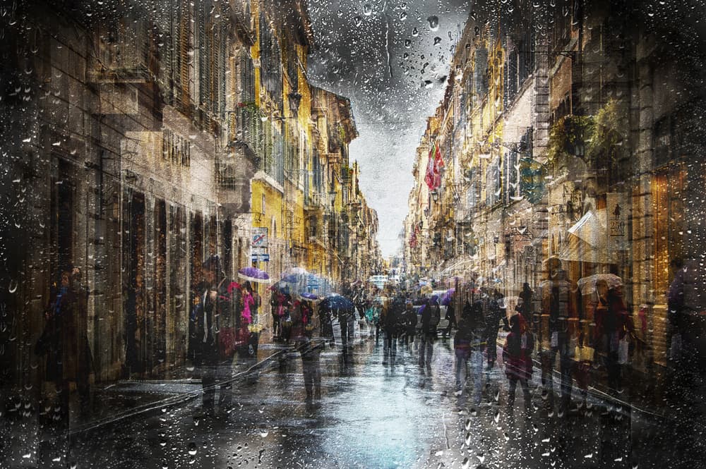 Rainy City Street by Nicodemo Quaglia — canvas wall art