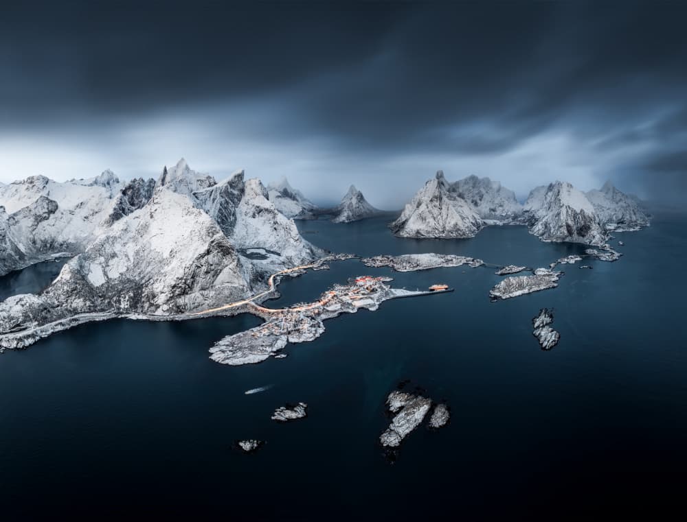 Snowy Fjord Village by NingYun Ye — canvas wall art