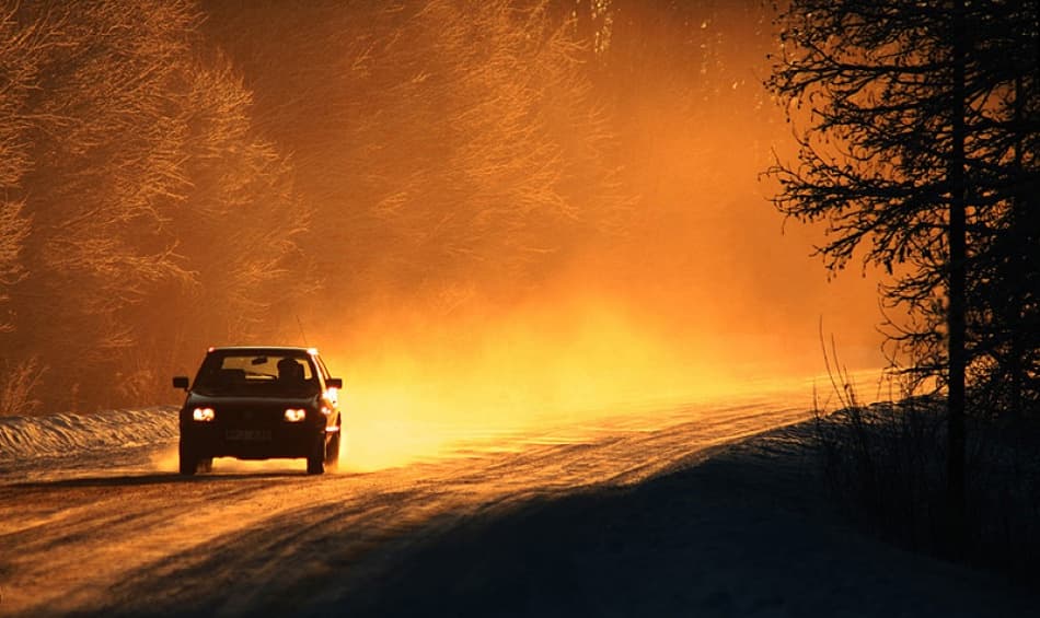 Golden Winter Drive by Bror Johansson — canvas wall art